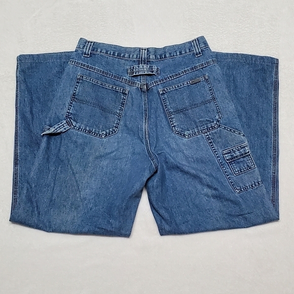 Vintage lee riveted mid wash high rise wide leg loose fit cargo jeans denim 10 - Picture 7 of 13